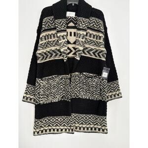 Lucky Brand Wool Blend Open Cardigan Sweater Jacket Sz M Black Western Country